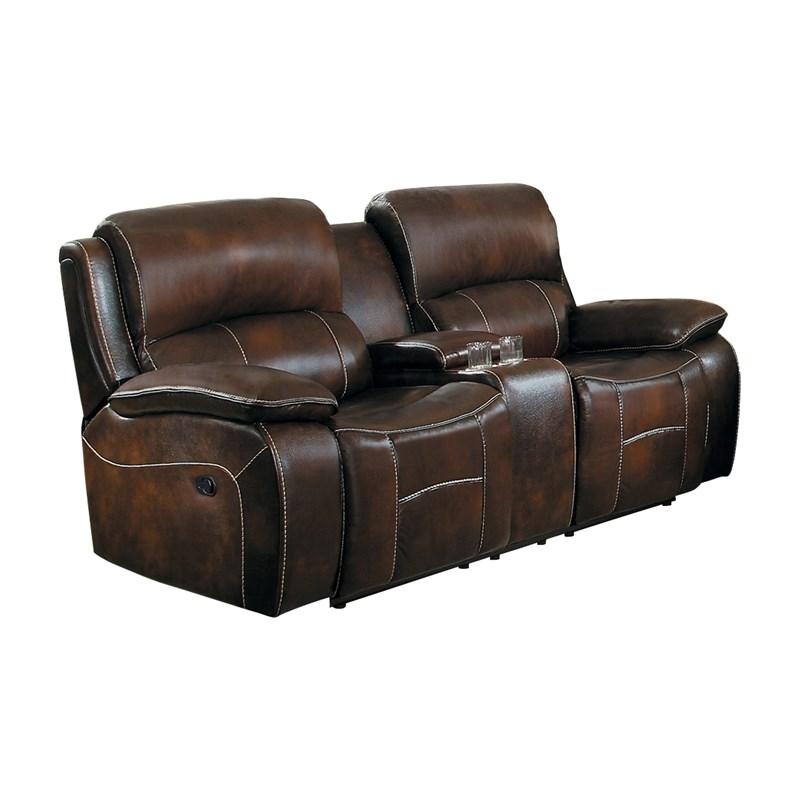 Homelegance Mahala 8200BRW-2 Double Reclining Loveseat w/ Console - Dark Brown