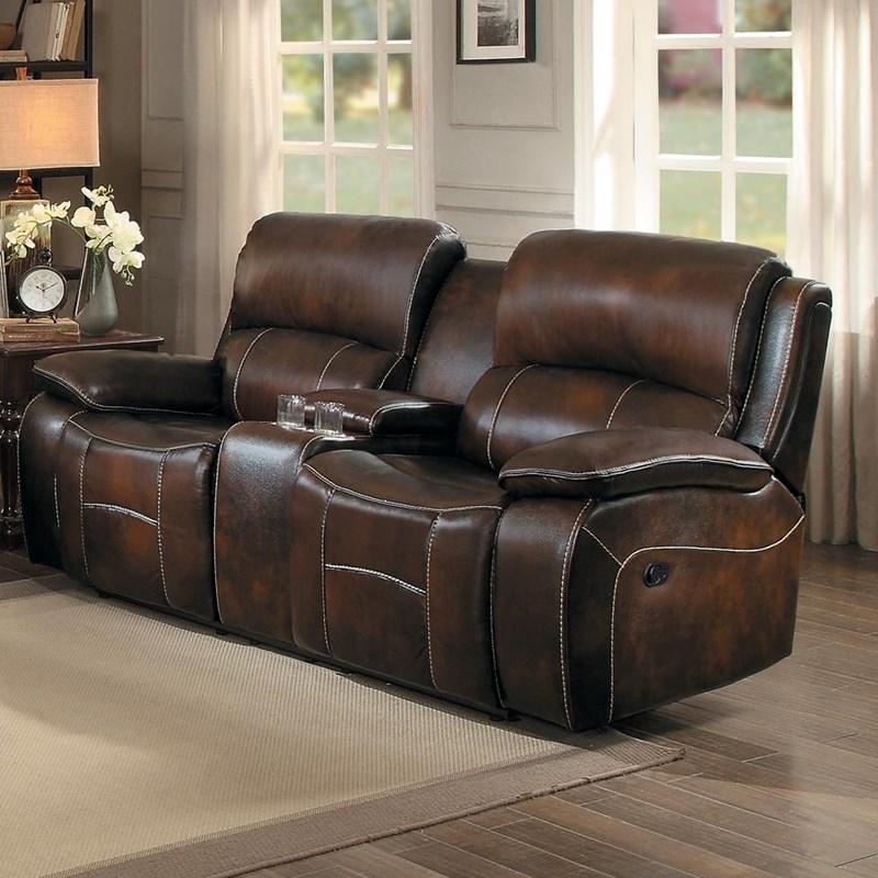Large Picture of Homelegance Mahala 8200BRW-2 Double Reclining Loveseat w/ Console - Dark Brown
