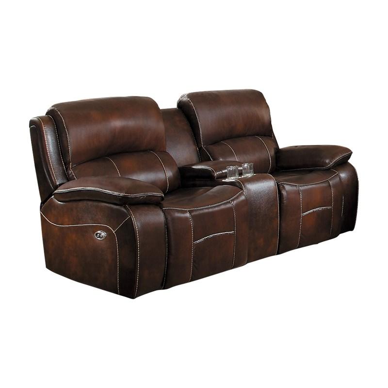 Homelegance Mahala 8200BRW-2PW Power Double Reclining Loveseat w/ Console - Dark Brown
