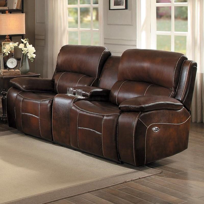 Large Picture of Homelegance Mahala 8200BRW-2PW Power Double Reclining Loveseat w/ Console - Dark Brown