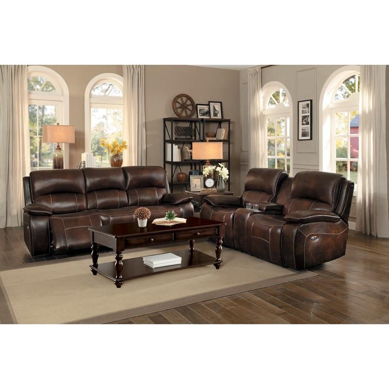 Large Picture of Homelegance Mahala 8200BRW-2PW Power Double Reclining Loveseat w/ Console - Dark Brown