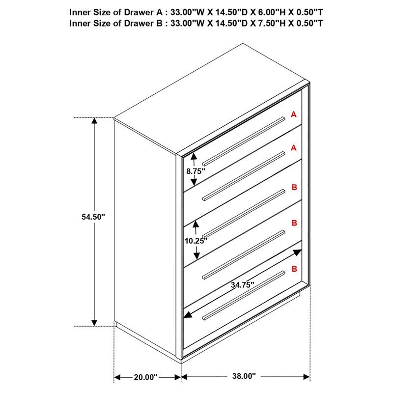 Large Picture of Coaster Furniture Durango 223265 5-Drawer Bedroom Chest - Smoked Peppercorn