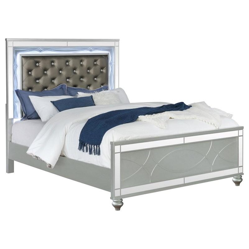 Large Picture of Coaster Furniture Gunnison 223211Q Wood Queen LED Panel Bed - Silver Metallic