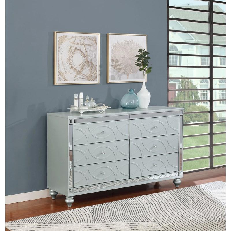 Large Picture of Coaster Furniture Gunnison 223213 6-Drawer Dresser - Silver Metallic