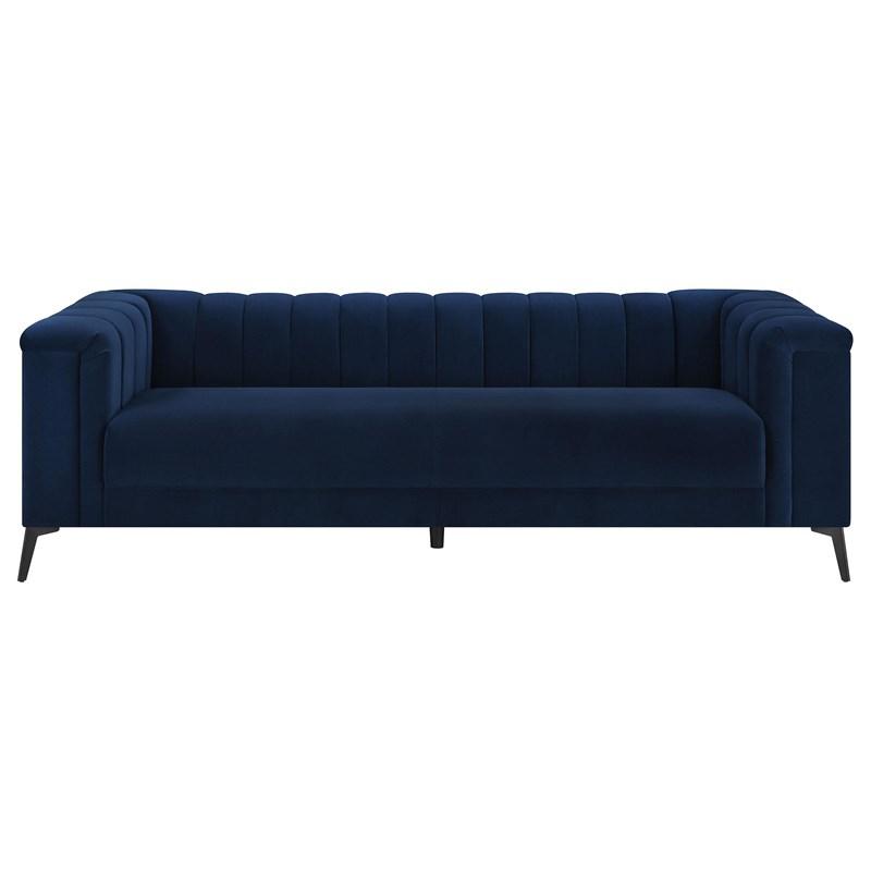 Large Picture of Coaster Furniture Chalet 509211 Upholstered Tuxedo Arm Tufted Sofa - Blue