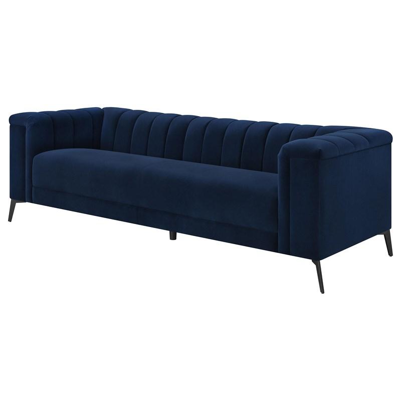 Large Picture of Coaster Furniture Chalet 509211 Upholstered Tuxedo Arm Tufted Sofa - Blue