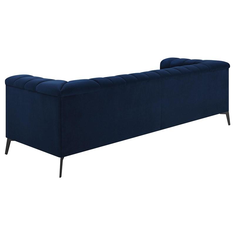 Large Picture of Coaster Furniture Chalet 509211 Upholstered Tuxedo Arm Tufted Sofa - Blue
