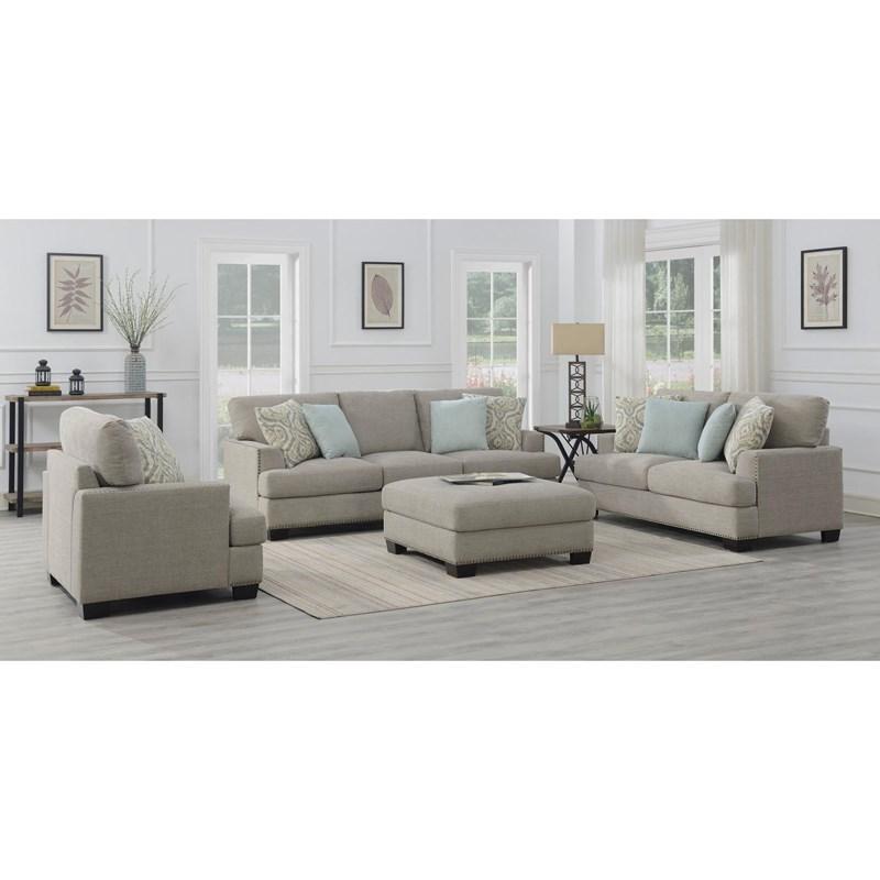 Large Picture of Emerald Home Furnishings Kinsley U3792-01-03 Loveseat With Four Pillows - Grey Sequoia Driftwood