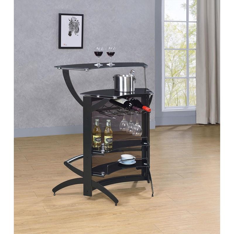 Large Picture of Coaster Furniture Dallas 182135 2-shelf Curved Freestanding Home Bar Cabinet - Black