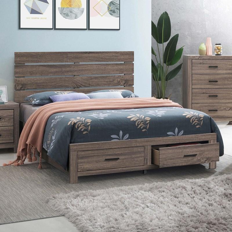 Large Picture of Coaster Furniture Brantford 207040Q Wood Queen Storage Panel Bed - Barrel Oak