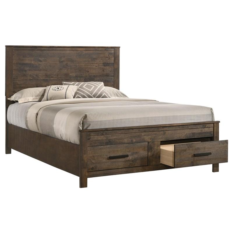 Large Picture of Coaster Furniture Woodmont 222631Q Wood Queen Storage Panel Bed - Rustic Golden Brown