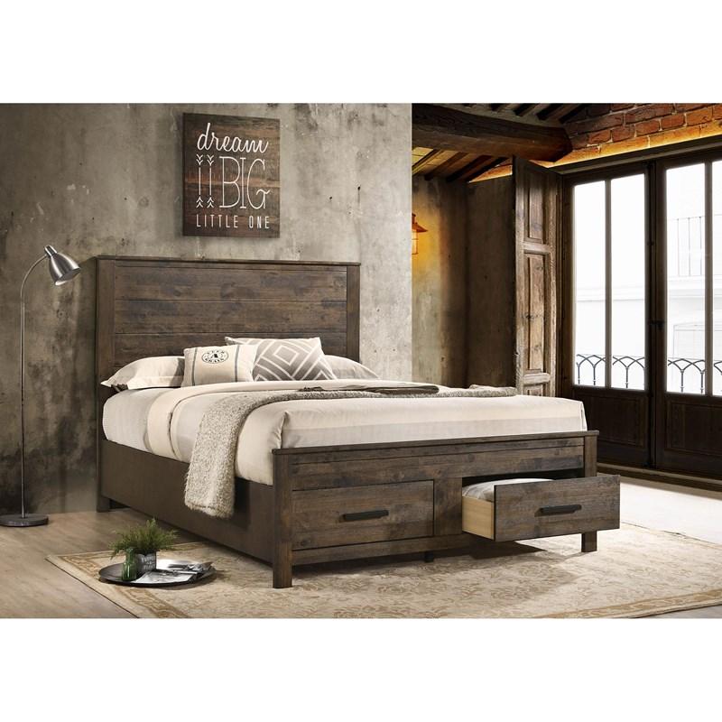 Large Picture of Coaster Furniture Woodmont 222631Q Wood Queen Storage Panel Bed - Rustic Golden Brown