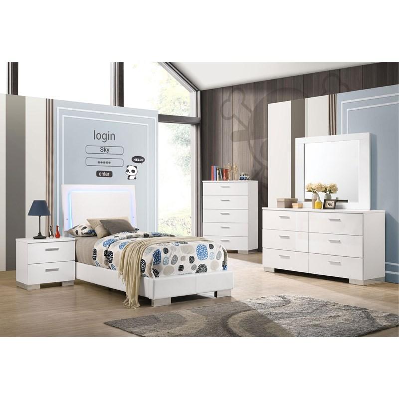 Large Picture of Coaster Furniture Felicity 203500T Wood Twin LED Panel Bed - White High Gloss
