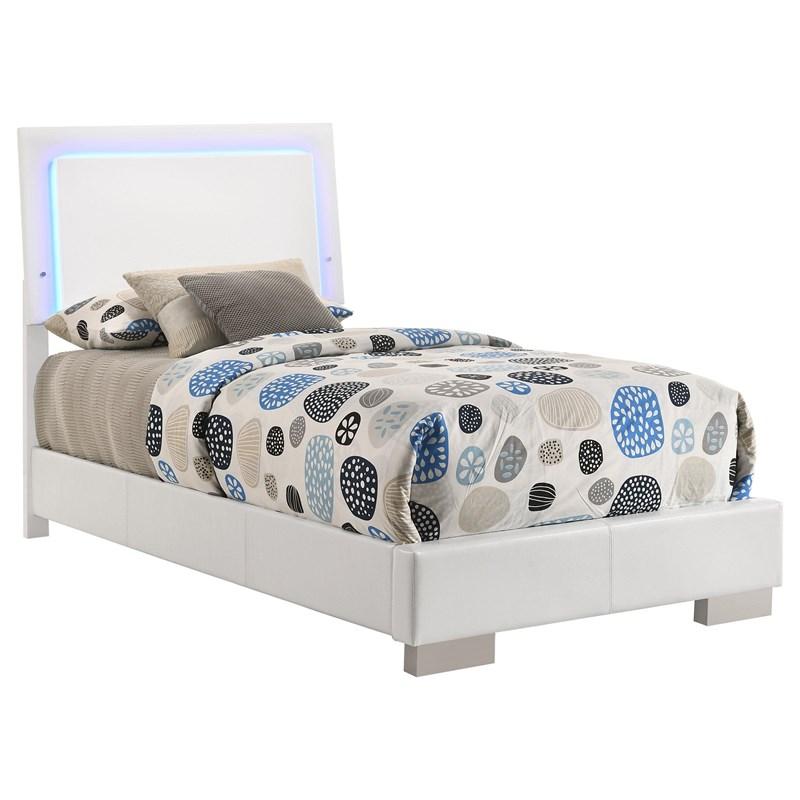 Large Picture of Coaster Furniture Felicity 203500T Wood Twin LED Panel Bed - White High Gloss