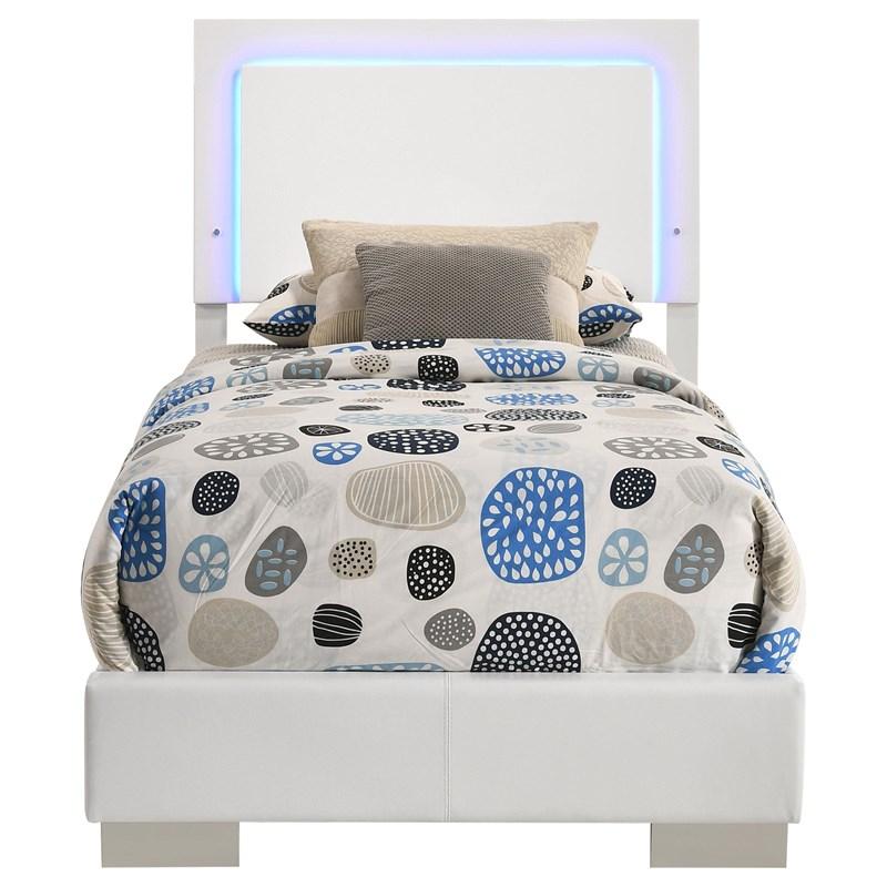 Large Picture of Coaster Furniture Felicity 203500T Wood Twin LED Panel Bed - White High Gloss