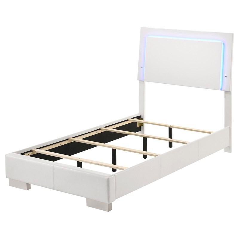 Large Picture of Coaster Furniture Felicity 203500T Wood Twin LED Panel Bed - White High Gloss