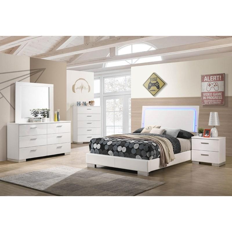 Large Picture of Coaster Furniture Felicity 203500F Wood Full LED Panel Bed - White High Gloss