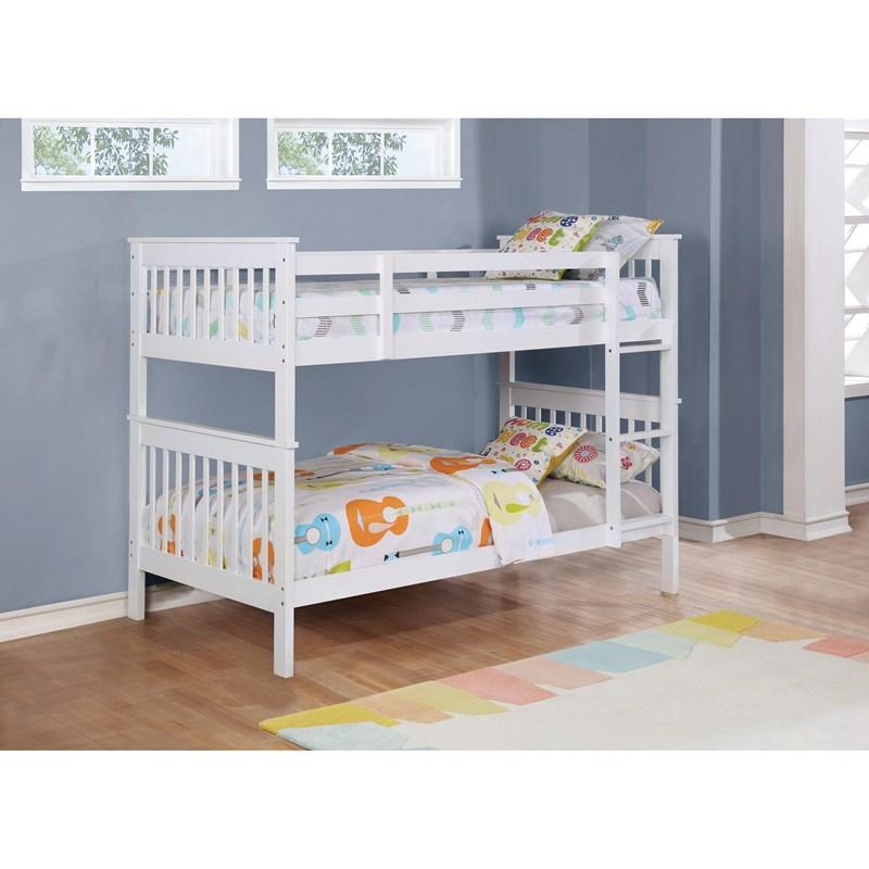 Large Picture of Coaster Furniture Chapman 460244N Wood Twin Over Twin Bunk Bed - White