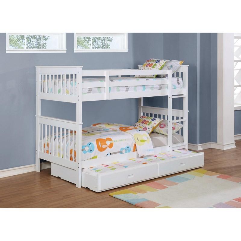 Large Picture of Coaster Furniture Chapman 460244N Wood Twin Over Twin Bunk Bed - White
