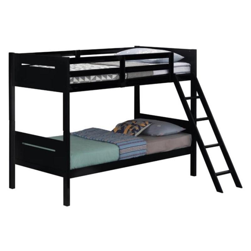 Large Picture of Coaster Furniture Littleton 405051BLK Wood Twin Over Twin Bunk Bed - Black