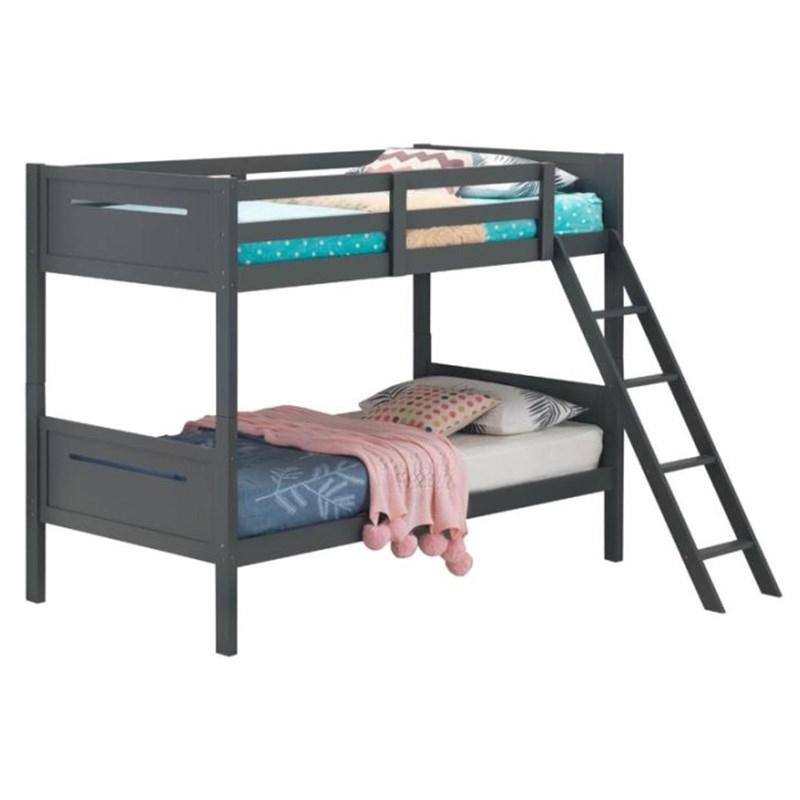 Large Picture of Coaster Furniture Littleton 405051GRY Wood Twin Over Twin Bunk Bed - Grey