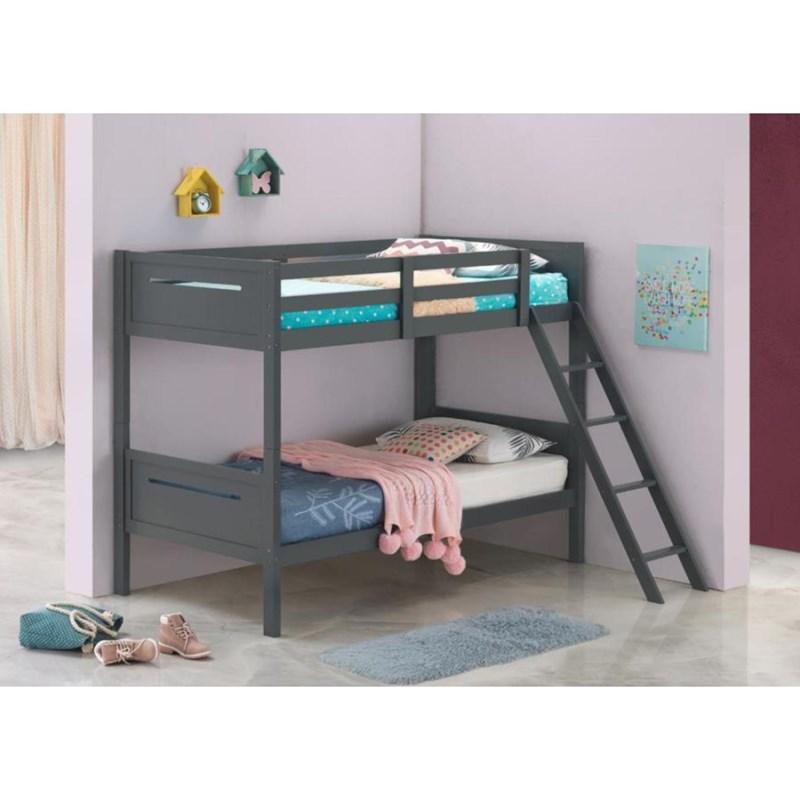 Large Picture of Coaster Furniture Littleton 405051GRY Wood Twin Over Twin Bunk Bed - Grey