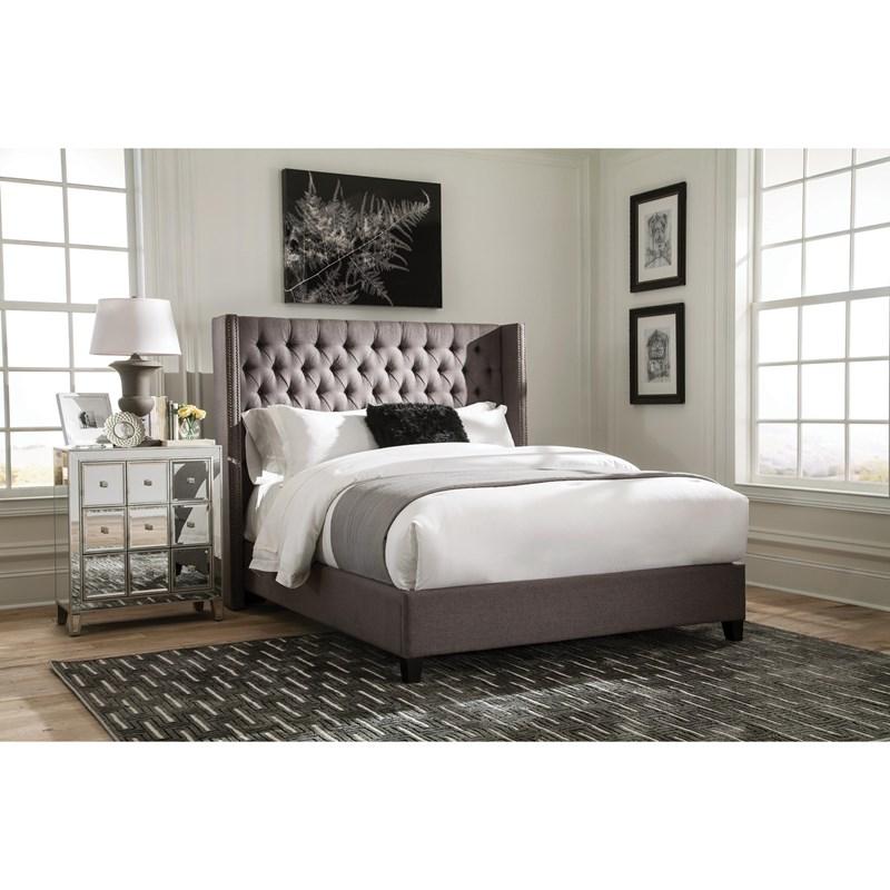 Large Picture of Coaster Furniture Bancroft 301405KE Upholstered Eastern King Wingback Bed - Grey