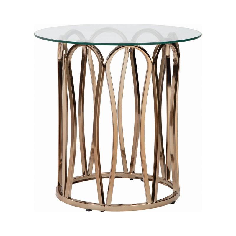 Large Picture of Coaster Furniture Monett 708057 Round Glass Top Side End Table - Chocolate Chrome