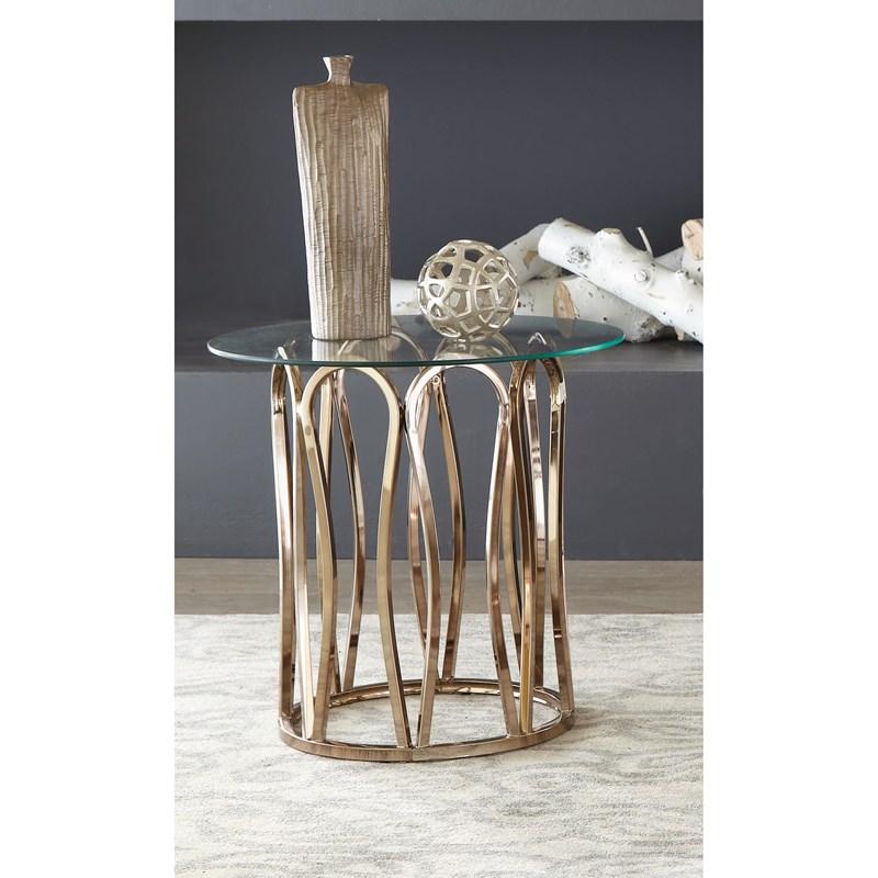 Large Picture of Coaster Furniture Monett 708057 Round Glass Top Side End Table - Chocolate Chrome