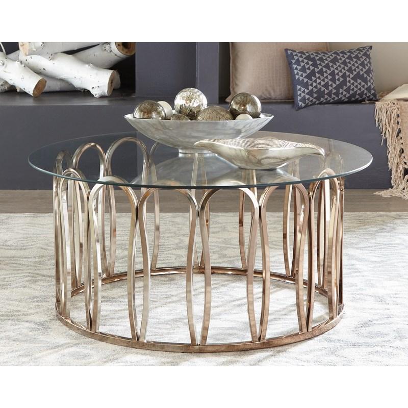 Large Picture of Coaster Furniture Monett 708058 Round Glass Top Coffee Table - Chocolate Chrome