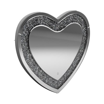 Coaster Furniture Aiko 961535 36 x 30 Inch Heart Shaped LED Light Wall Mirror - Silver