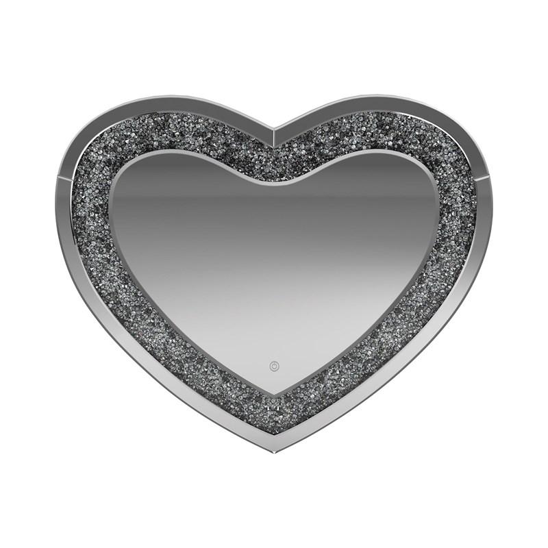 Large Picture of Coaster Furniture Aiko 961535 36 x 30 Inch Heart Shaped LED Light Wall Mirror - Silver