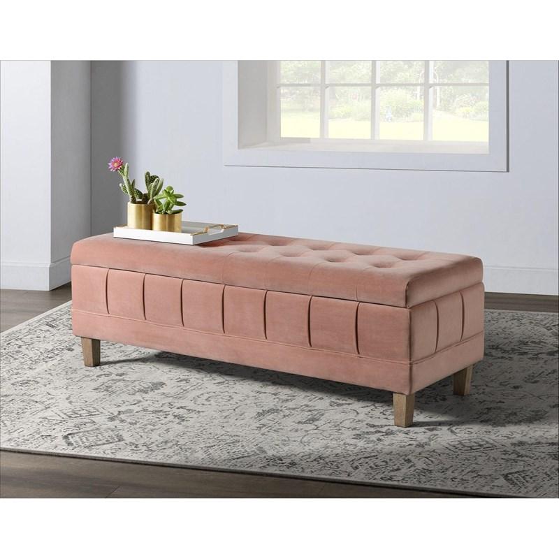 Large Picture of Elements International Crosby Tufted Storage Ottoman - Blush
