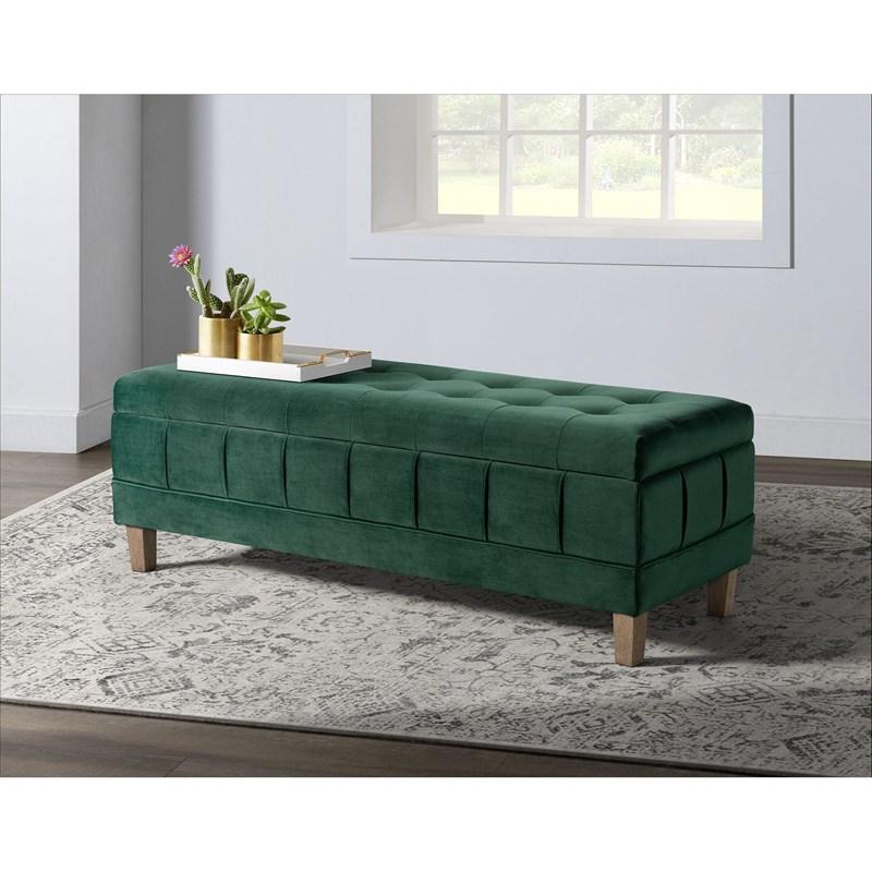 Large Picture of Elements International Crosby Tufted Storage Ottoman - Evergreen