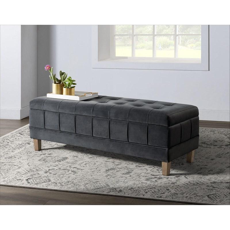 Large Picture of Elements International Crosby Tufted Storage Ottoman - Gun Metal