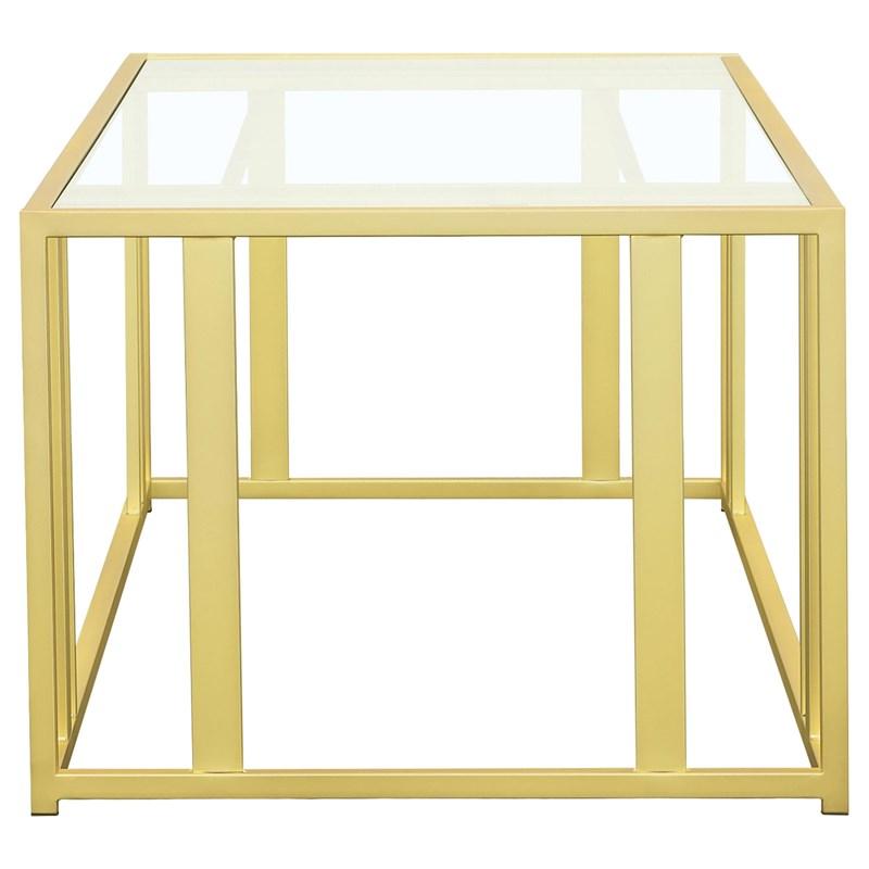 Large Picture of Coaster Furniture Adri 723608 Rectangular Glass Top Coffee Table - Matte Brass