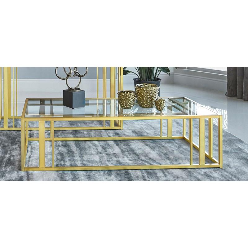 Large Picture of Coaster Furniture Adri 723608 Rectangular Glass Top Coffee Table - Matte Brass