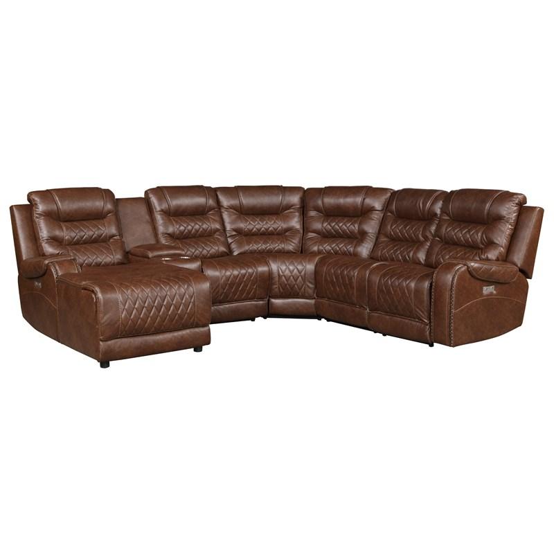Homelegance Putnam 9405BR*6LCRR 6 pc Modular Power Reclining Sectional with Left Chaise
