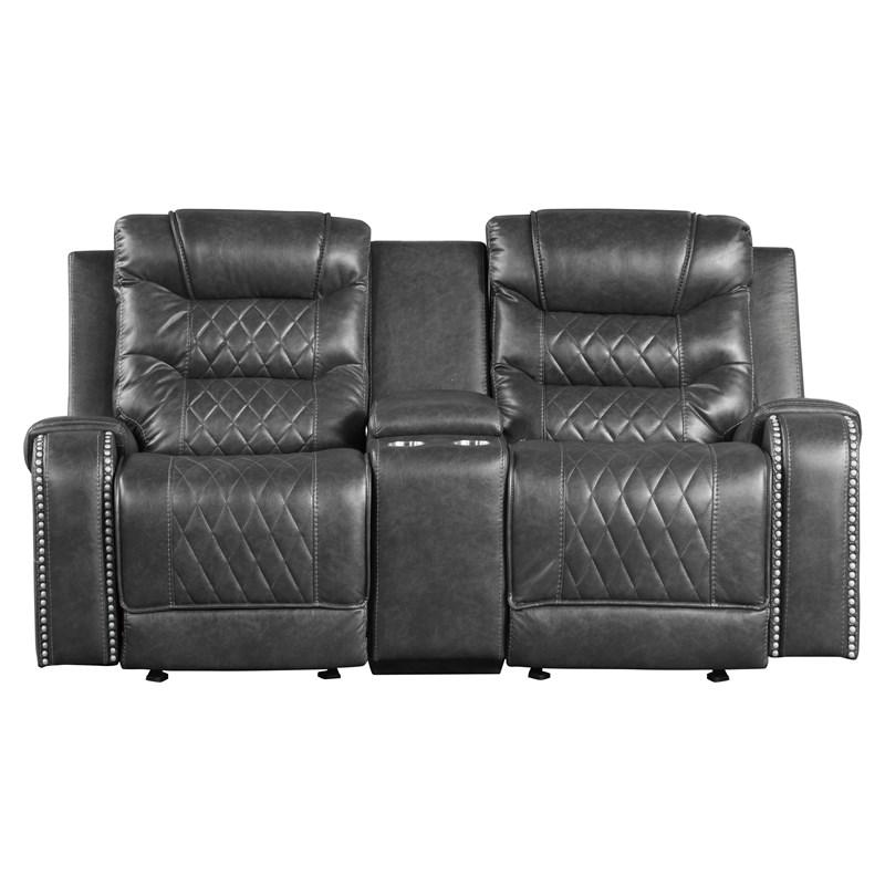 Homelegance Putnam 9405GY-2 Double Glider Reclining Love Seat with Center Console, Receptacles and USB Port