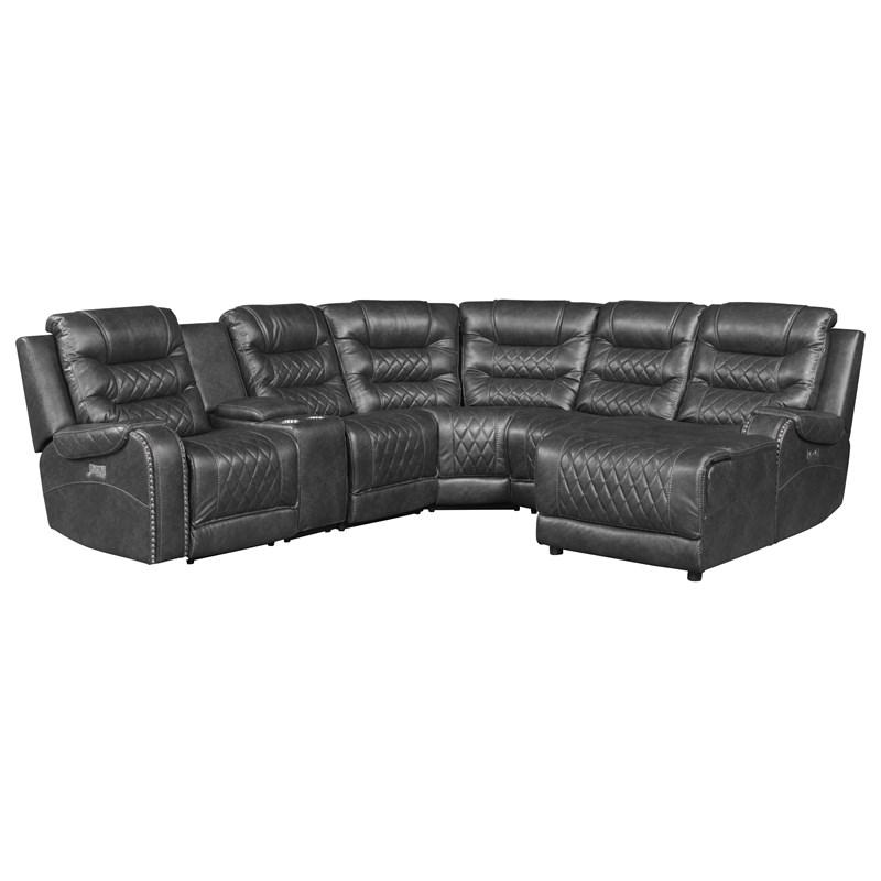 Homelegance Putnam 9405GY*6LRRC 6 pc Modular Power Reclining Sectional with Right Chaise