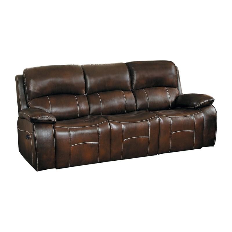 Homelegance Mahala 8200BRW-3 Double Reclining Sofa w/ USB Ports - Dark Brown