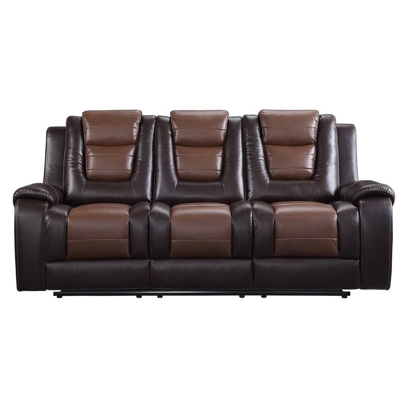 Homelegance Briscoe 9470BR-3 Double Reclining Sofa with Center Drop-Down Cup Holders