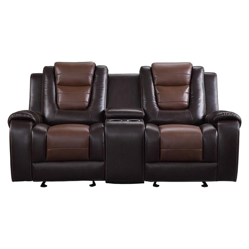 Homelegance Briscoe 9470BR-2 Double Glider Reclining Love Seat with Center Console