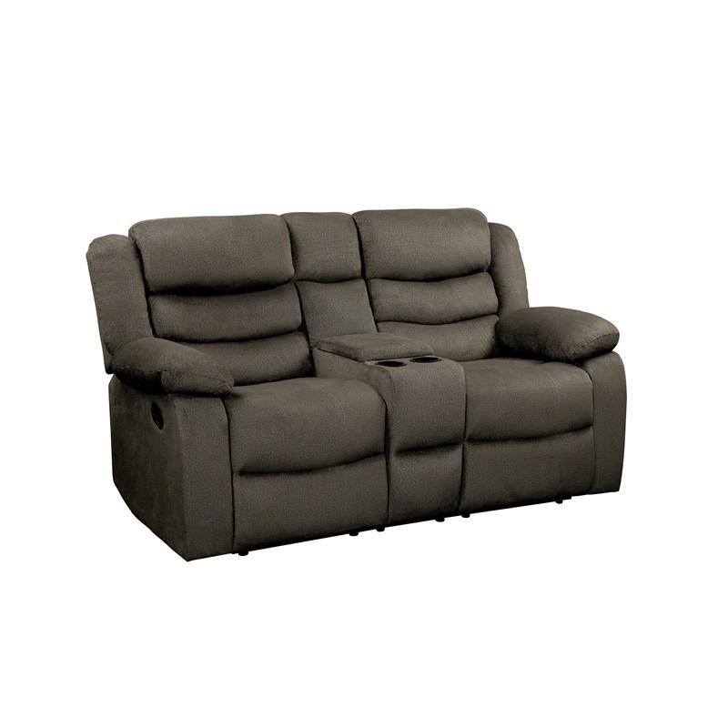 Large Picture of Homelegance Discus 9526BR-2 Double Reclining Love Seat with Center Console - Brown