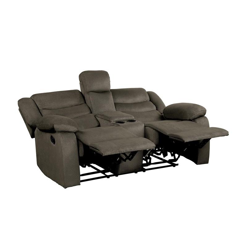 Large Picture of Homelegance Discus 9526BR-2 Double Reclining Love Seat with Center Console - Brown