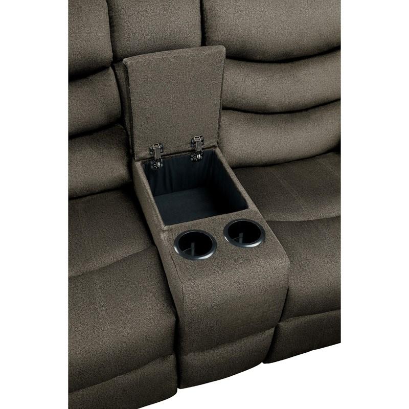 Large Picture of Homelegance Discus 9526BR-2 Double Reclining Love Seat with Center Console - Brown