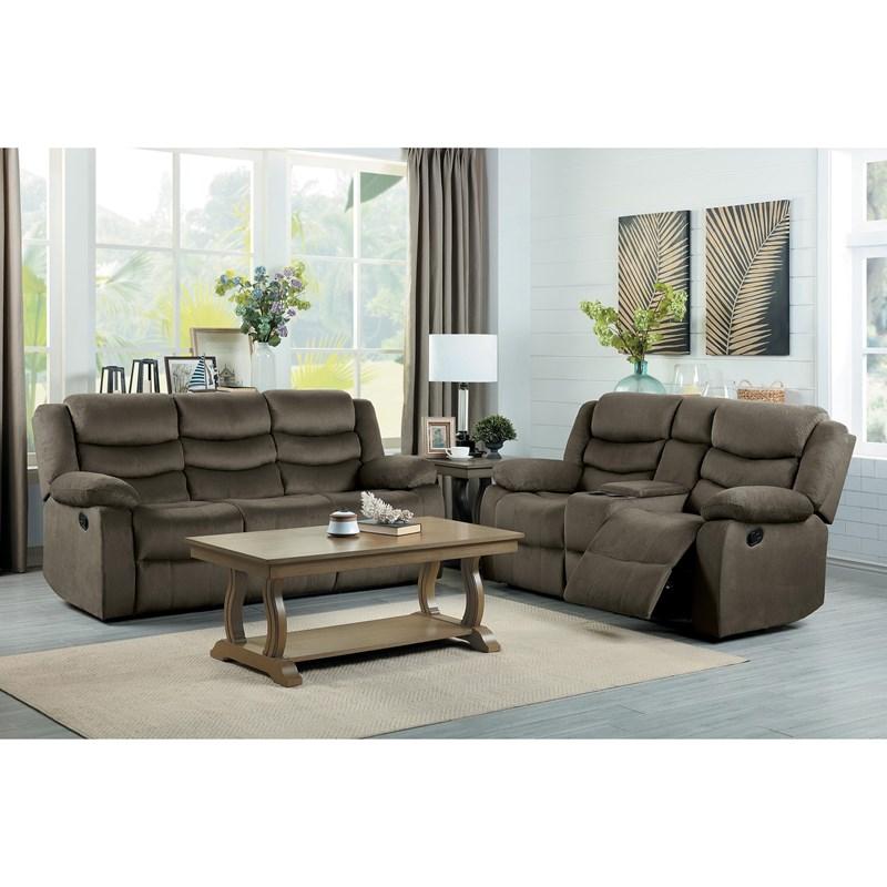 Large Picture of Homelegance Discus 9526BR-2 Double Reclining Love Seat with Center Console - Brown
