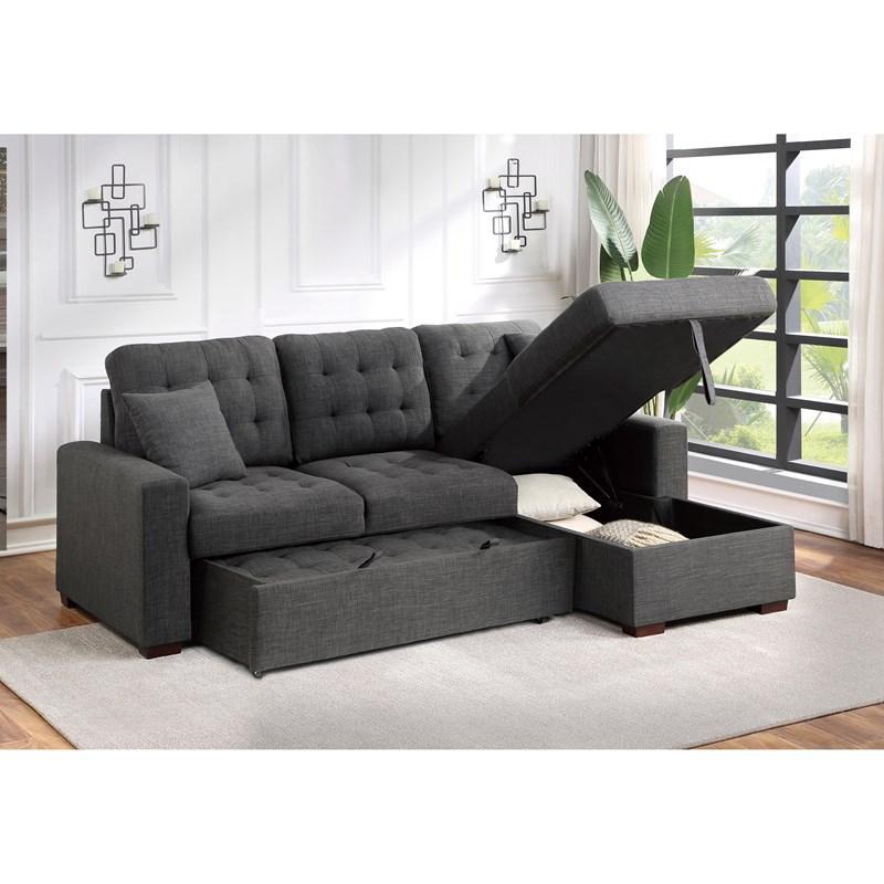 Large Picture of Homelegance McCafferty 9916DG*SC 2 pc Sectional with Pull-out Bed and Right Chaise with Hidden Storage
