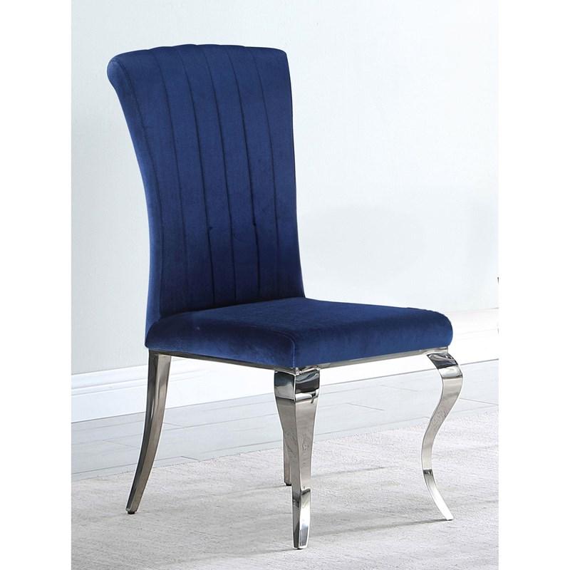 Large Picture of Coaster Furniture Betty 105077 Velvet Upholstered Dining Chair - Ink Blue