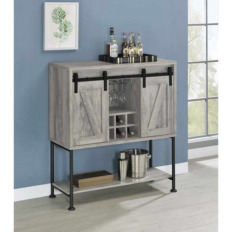 Large Picture of Coaster Furniture Claremont 183038 Sliding Door Home Bar Wine Cabinet - Grey Driftwood